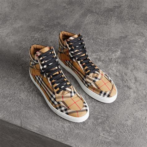 burberry men's high-top check sneakers|burberry sneakers men's sale.